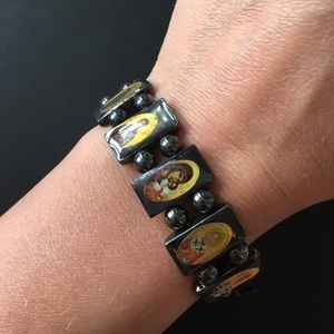 Handmade black bead bracelet with Saints And holy figures